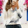 Women Plus Size V Neck Long Sleeve Abstract Printed Top Eyelet Chain Lace Up Detail