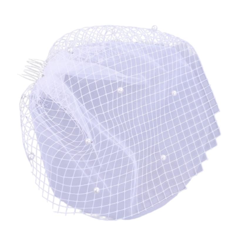 Birdcage Veil Wedding Hair Accessory With Beadwork Peal and Hair Comb Tulle Face Cover Veil For Bride PhotoShoots