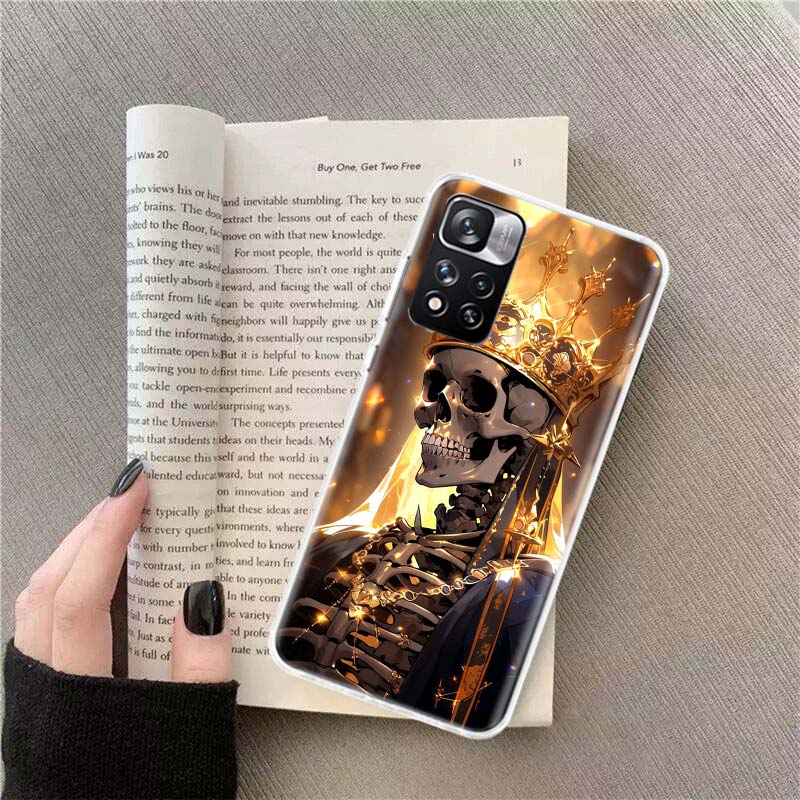 Crown Skeleton Emperor Phone Case For Redmi Note 13 12 Pro Plus 14 15 Pro 5G 11 11T 11E 11S 10 Pro 10S 9 9S Cover Cell Clear TPU