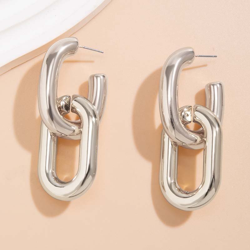 Punk Metal Double Oval Hoop Earrings for Women Girls Retro Gothic Gold Color Thick Round Geometric  Earrings Party Jewelry