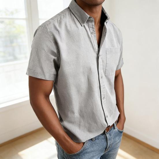 Men's Button Down Shirt Soft Vintage Short Sleeve T-Shirt Summer Casual Beach Fishing Tops with Pocket