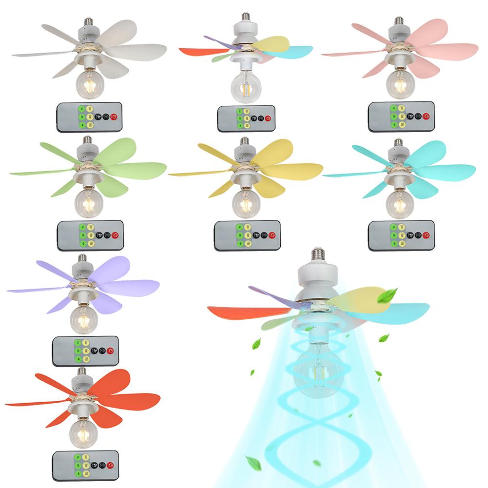 E27 Socket Fan LED Light E27 Base 52cm Indoor Ceiling Fan Light Remote Control 3 Speeds Dimmable for Bedroom Living Room Kitchen