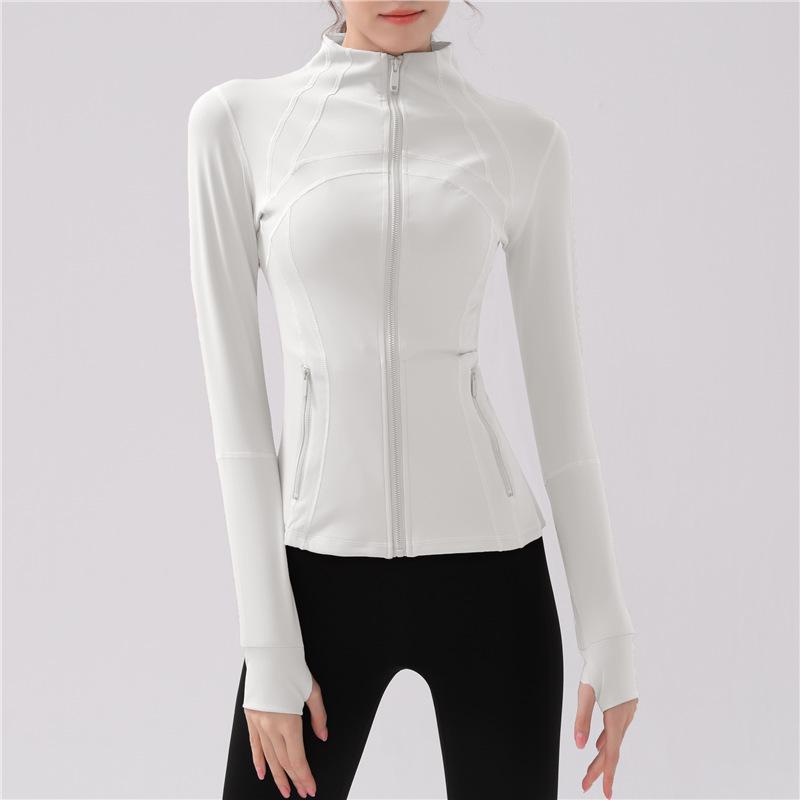 

Women s Slimming Autumn/Winter Stand-Up Collar Yoga Jacket - Quick-Dry Long Sleeve Fitness Outerwear with Nude Feel Large білий