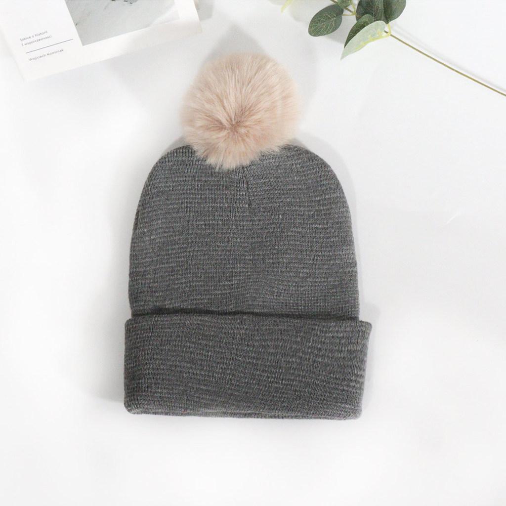 Plush Solid Color Ball Knitted Cap Breathable For Fall Season Gift Fashion