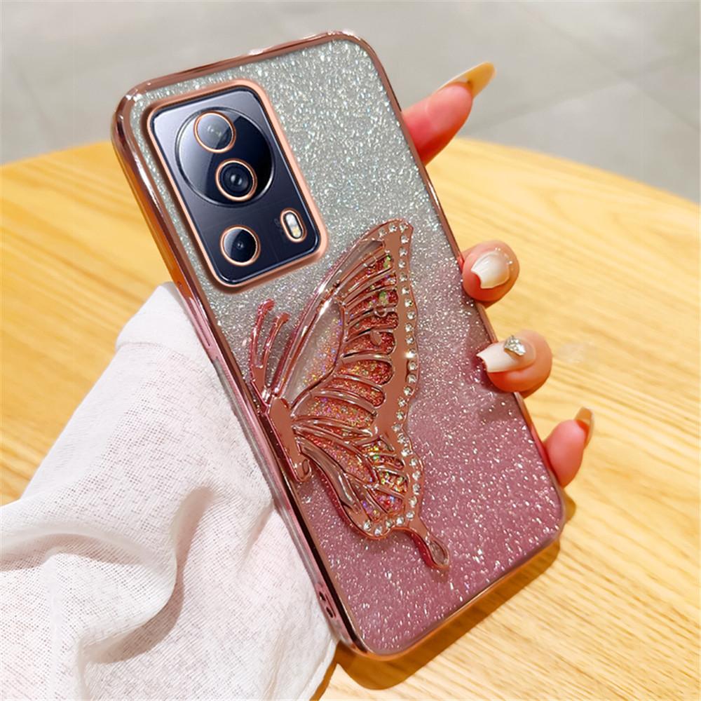 Mi13T Gradient Butterfly Quicksand Phone Case For Xiaomi Mi 13T Pro 13 11 Lite 11T 12T POCO X6 X3 M6 Pro C65 C55 C40 Soft Cover