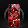 Butterfly Rose Black Glass Phone Case Suitable for Samsung Galaxy S26 S25 S24 S23 S22 S20 FE/Ultra/Plus Anti Drop Back Cover