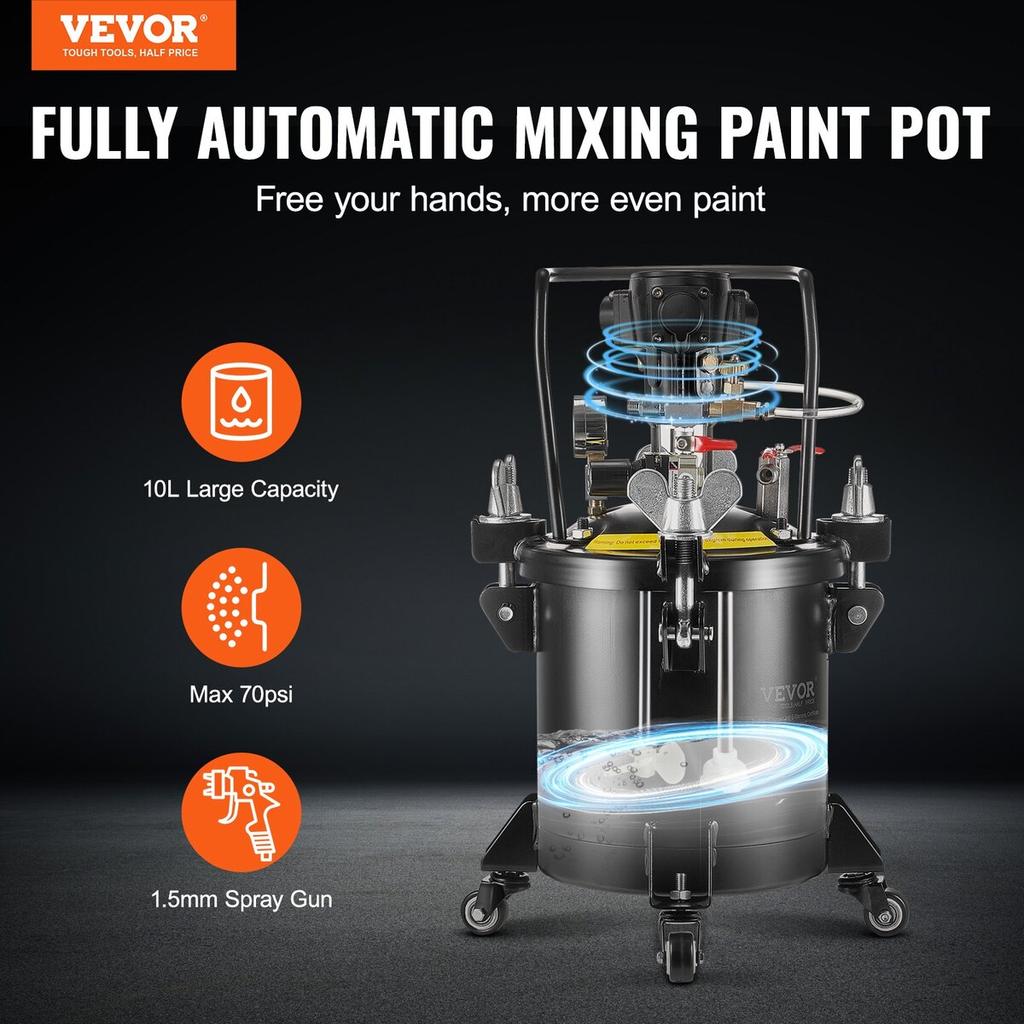 Réservoir à pression pour peinture en aérosol 10 L / 2,5 gal Agitation entièrement automatique 70 psi