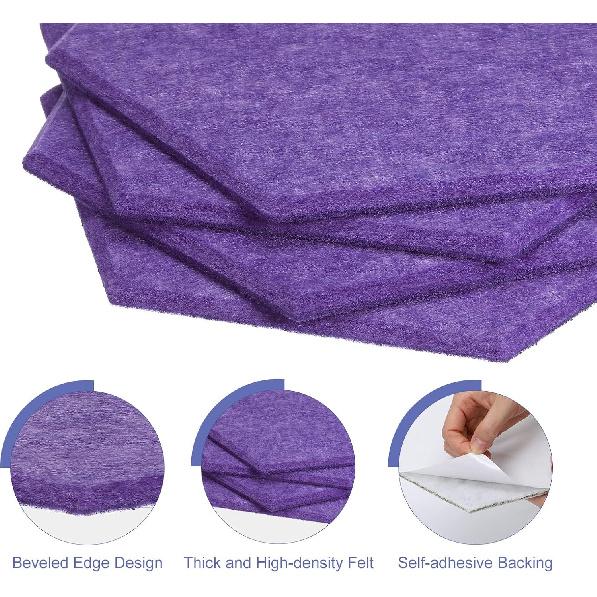 PATIKIL Felt Bulletin Board, 12"x10", 6 Packs Self Adhesive Hexagon Felt Tiles for Sound Proofing Wall Panels for Home Office Recording Studio,Game