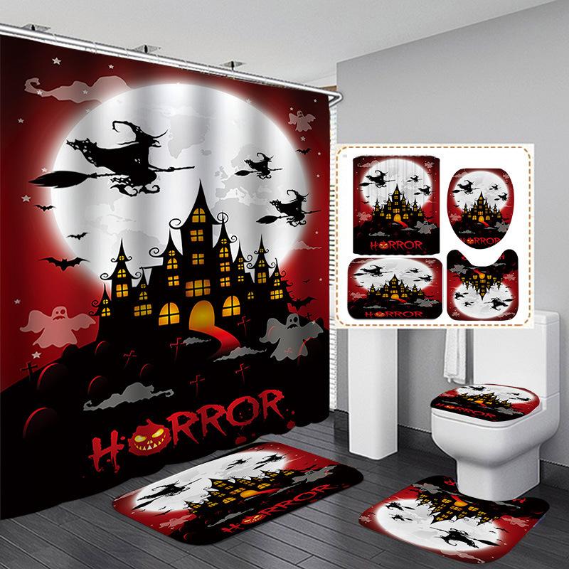 Halloween Elements 3D Digital Printing Bathroom Four-Piece Shower Curtain Partition Curtain Shower Curtain
