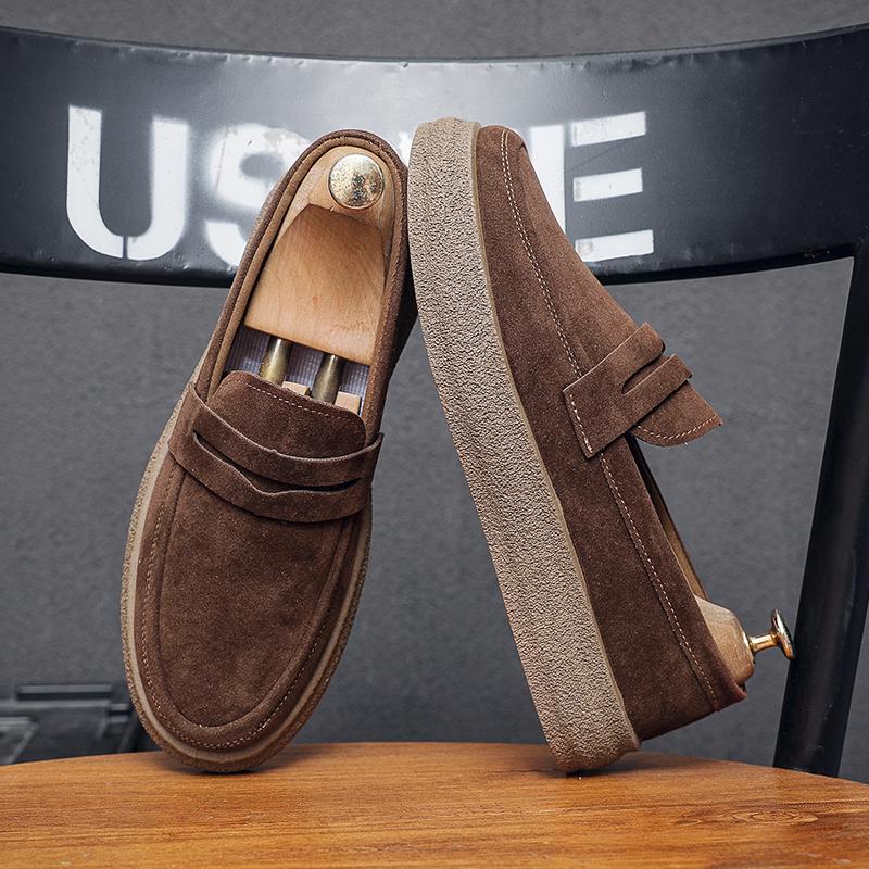 Fashion Men Suede Loafers Comfortable Man Casual Shoes Lightweight Slip on Walking Sneakers Platform Breathable Driving Shoes