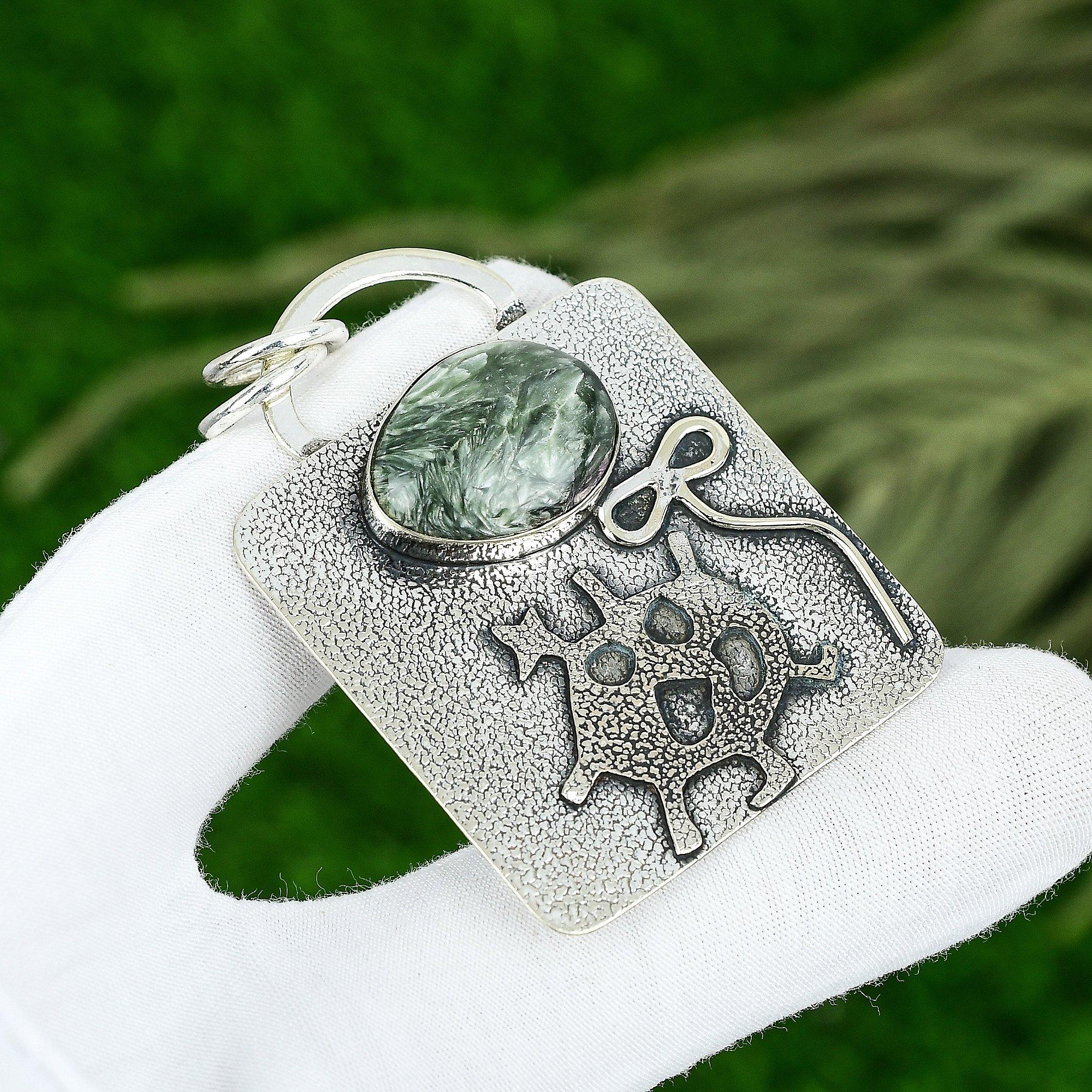 

Sisters Day Sale Sterling Silver Seraphinite Stone Unique Trendy Pendant Jewelry