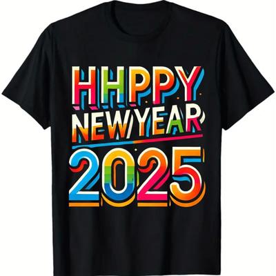Casual Tee Happy New Year Party Supplies 2025 Family Matching Fireworks Loose Fit T-Shirt