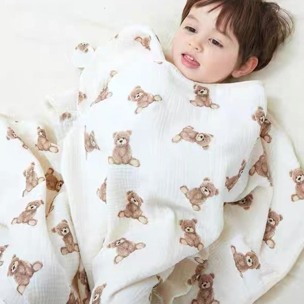 Four Layer Hooded Bathrobe Cartoon Printed Infant Bathrobe Warm Baby Gauze Bath Towel  Sleepwear