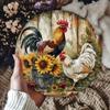 Sunflower and Rooster Dawn Vintage Aluminum Sign One Piece Metal Wall Decor for Indoor or Outdoor Use Home Decor Pewter Pai