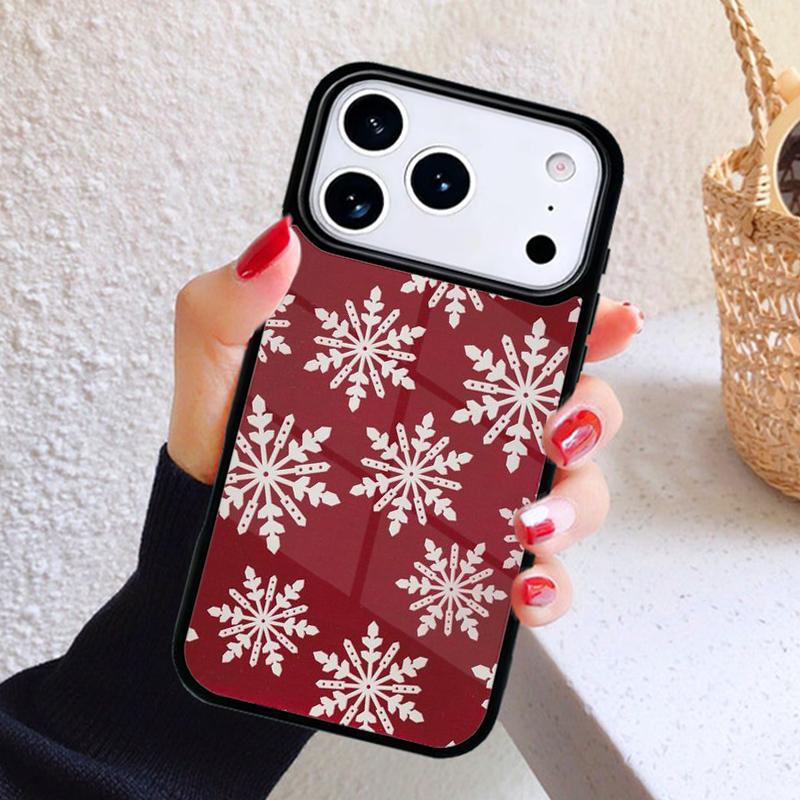 Winter Snowflakes Red Phone Case For iPhone 17 Air 16 15 14 13 12 11 Pro Max Plus