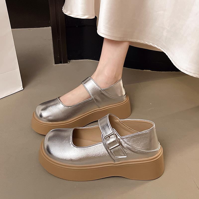 Fashion Platform Mary Jane Single Shoes Women's Fashion Round Toe Shallow Mouth One Strap Anti-Slip Wear-Resistant Low Top Shoes