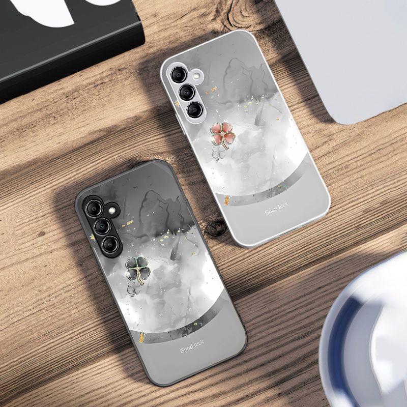 Trèfle à Quatre Feuilles Dégradé Pour Samsung Galaxy A14 4G 20 30 52 20S 21S 22 A32 33 34 42 50 51 53 54 70 71 72 73 5G Coque de Téléphone en Verre