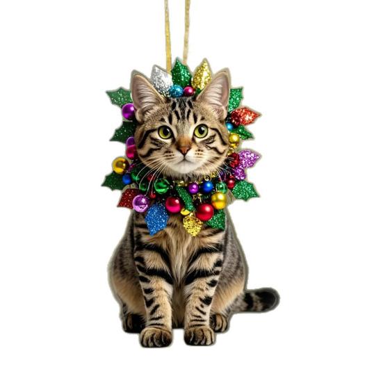 

Cute Cat Car Mirror Hanging Charm 2D Flat Acrylic Kitten Christma Tree Ornament Car Interior Pendant for Xmas Home Window Backpack Decor 1pc