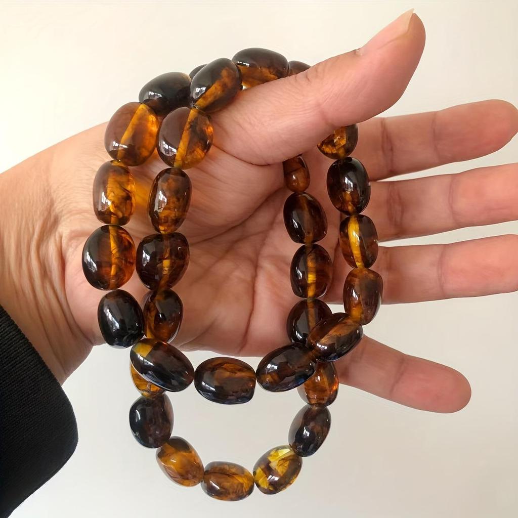 Unisex Raw Blood Amber Stone Necklace, Single-Strand Design