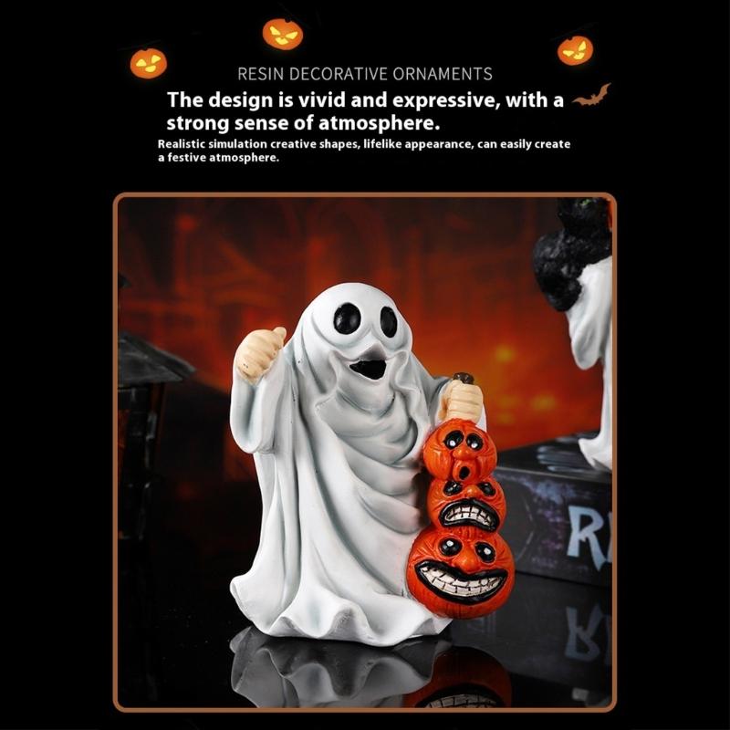 Halloween Ghostly Holding Black Cats Pumpkin Figurine Resins Miniature Sculpture Festives Living Room Table Shelf Decors