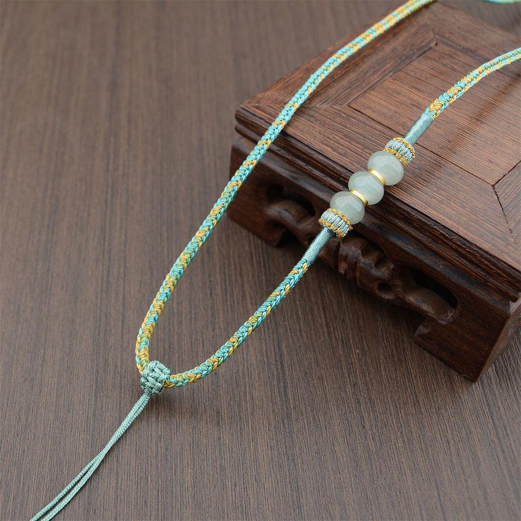 Handwoven Dongling Jade Pendant Lanyard: Thousand Li of Mountains and Rivers Outdoor Sports Necklace