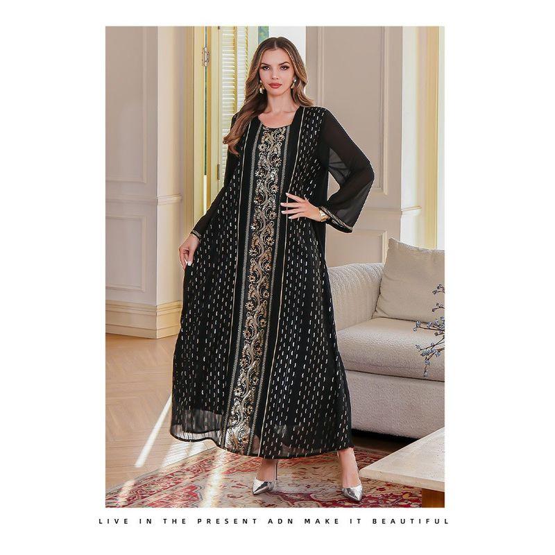 

Зарубежное Платье с Пайетками, Вышивкой и Позолотой, Новое Платье, Формальное Платье, Одежда Ближнего Востока, Дубайское, Сетчатое, Индонезийское Платье, Платье Black 2XL