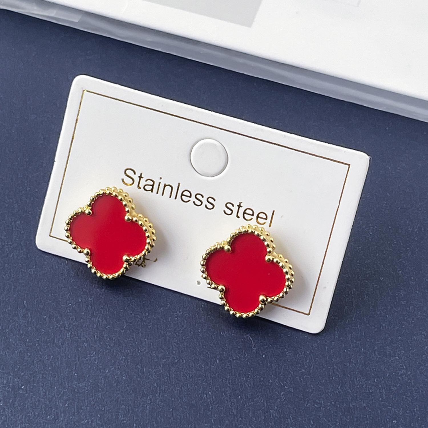 

Серьги-пусеты Четырехлистный клевер 15 мм, глянцевые, высококачественная модная титановая сталь, не теряют цвет