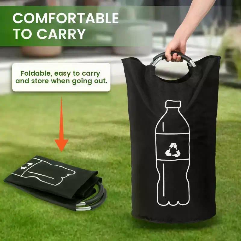 1Pcs 82L Empty Bottle Storage Basket Folding Kitchen Wastewater Bottle Collector Bag With Aluminum Handle Large Capacity Bin
