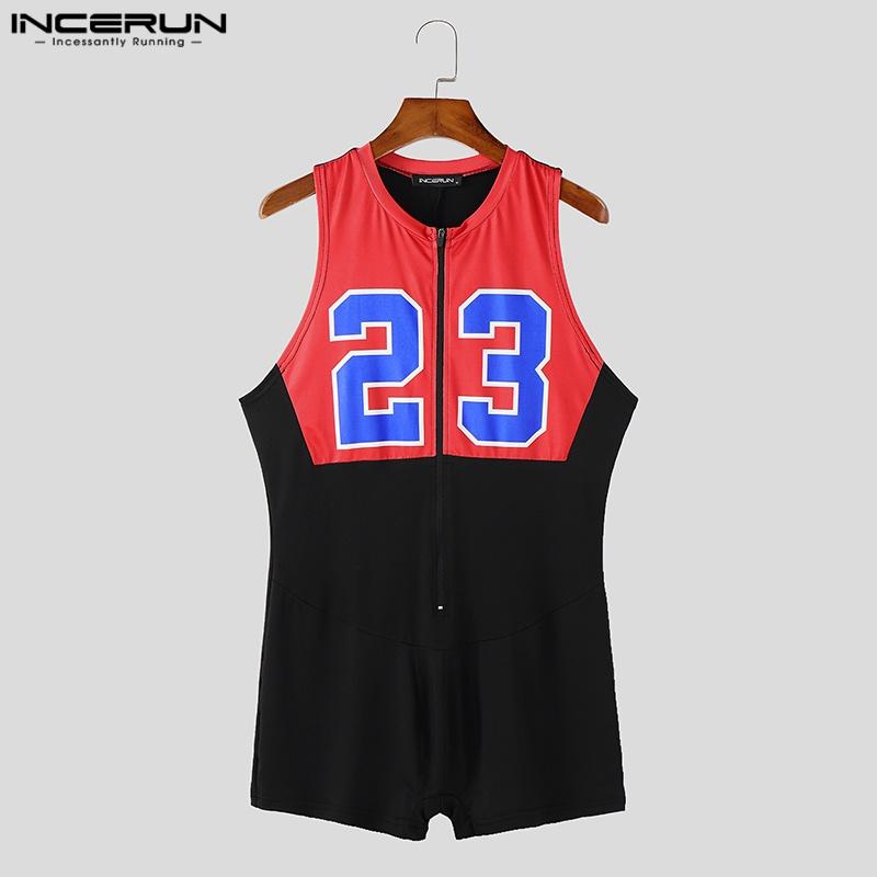 INCERUN Men Sleeveless Letter Print Homewear Skinny Jumpsuits Romper One Piece Suit