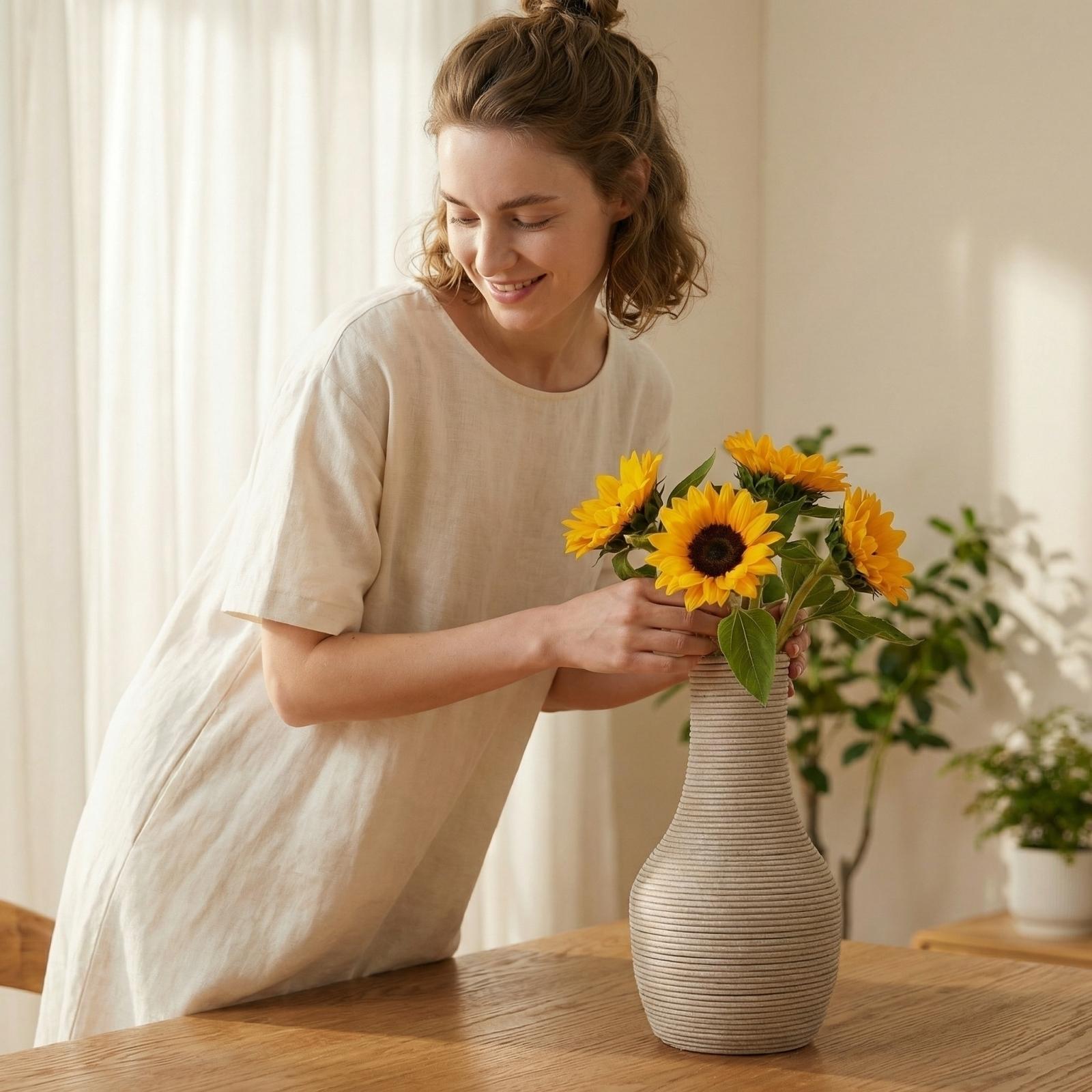 

Imitation Rattan Woven Flower Vase, Home Decoration Vase Ornament One Size світло-сірий колір