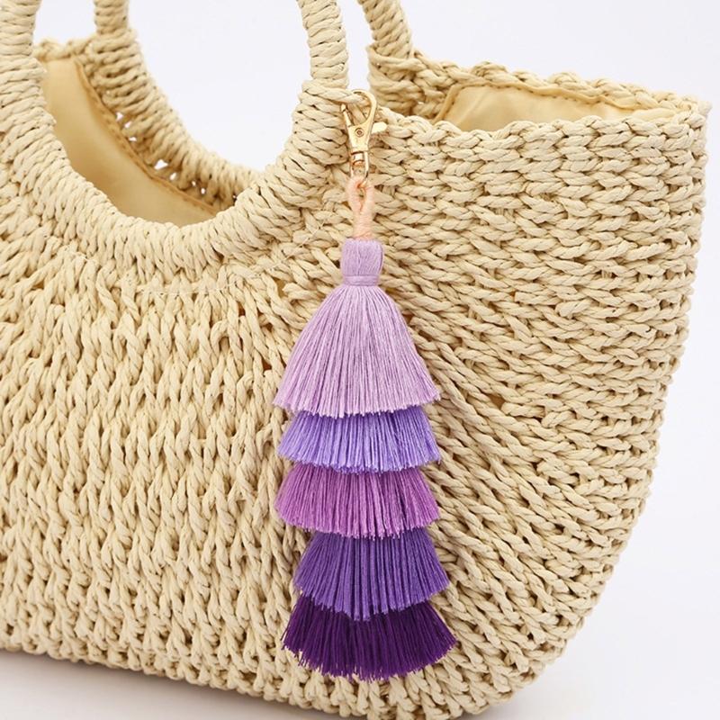 Colorful Tassels Keychains Bohemian Tassels Bag Decorations Charm Car Keyrings Holder for Womens Handbags Pendant Charm