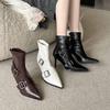 Autumn and Winter New Pointed-toed Stiletto Temperament French Fashion Cross Belt Buckle Short Boots