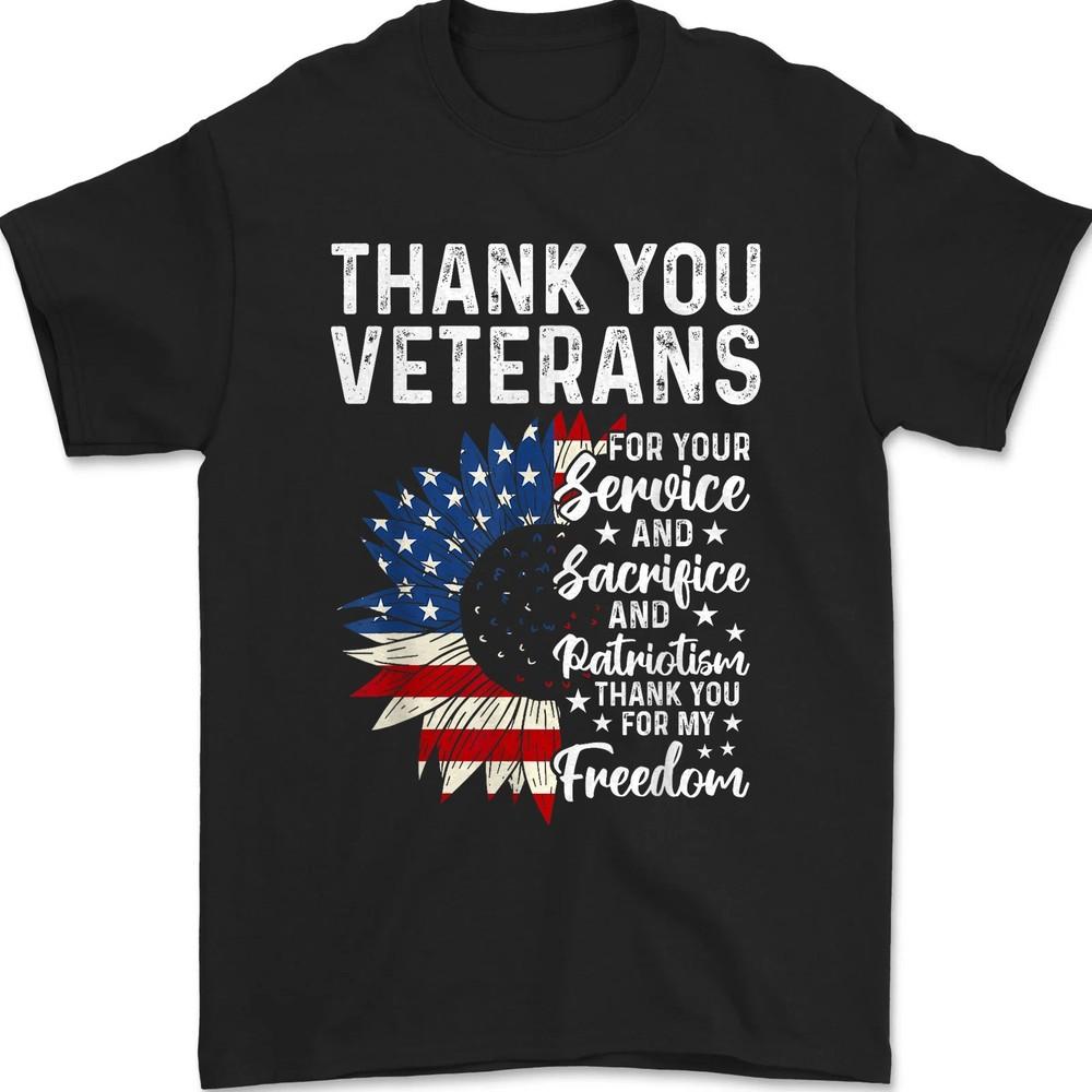 Thank You Veterans Day Sunflower USA Flag Veterans Tribute, Veterans Day T-Shirt 3XL