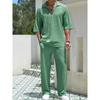 Men Casual Commute Solid Color Short Sleeve Shirt Long Pants Two Piece Set