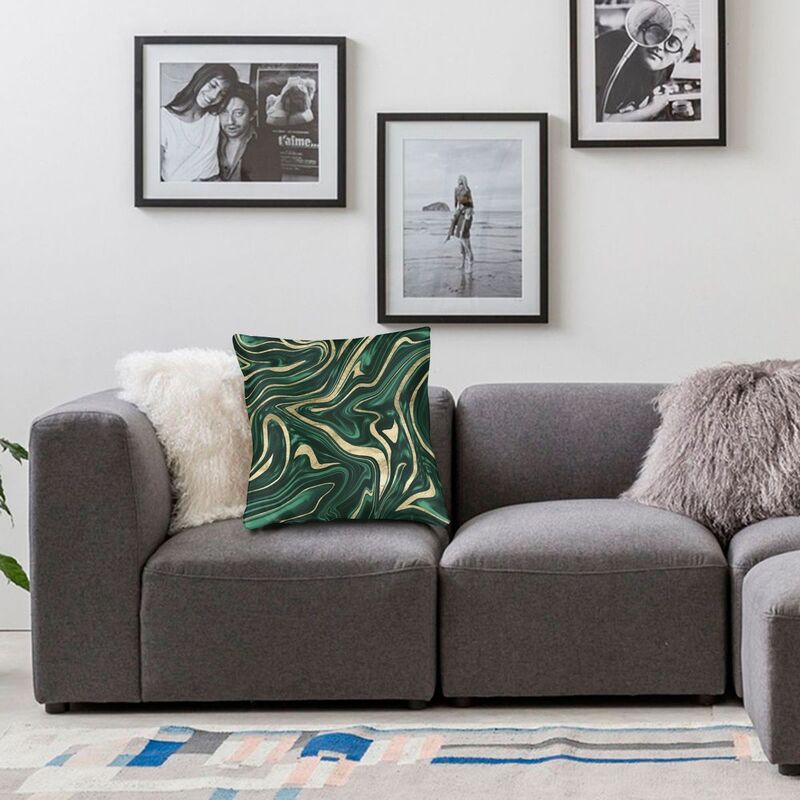 Fashion Emerald Green Black Gold Marble Throw Pillow Cover Home Decor Custom Square Cushion Cover 45X45 Pillowcover For Sofa