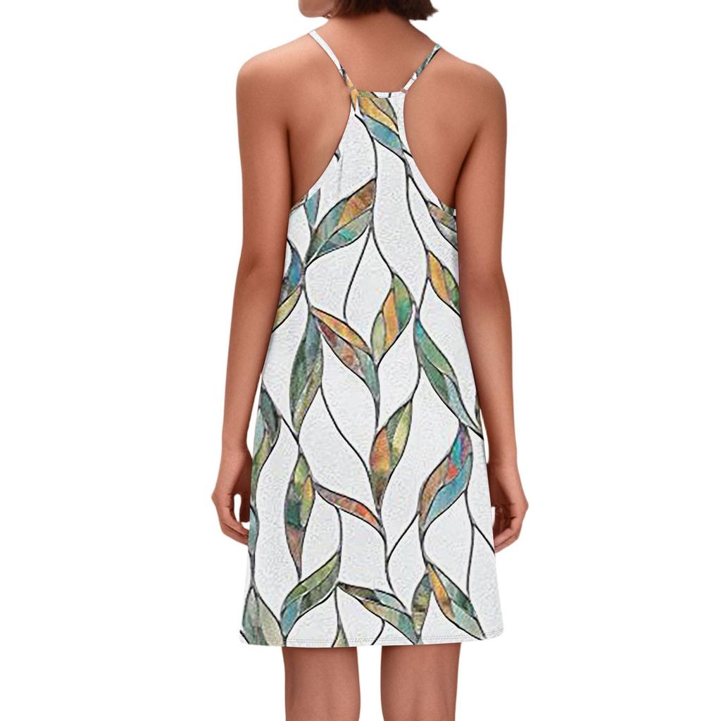 Dámské módní letní tištěné volné bez rukávů s kapsou V-výstřih šaty