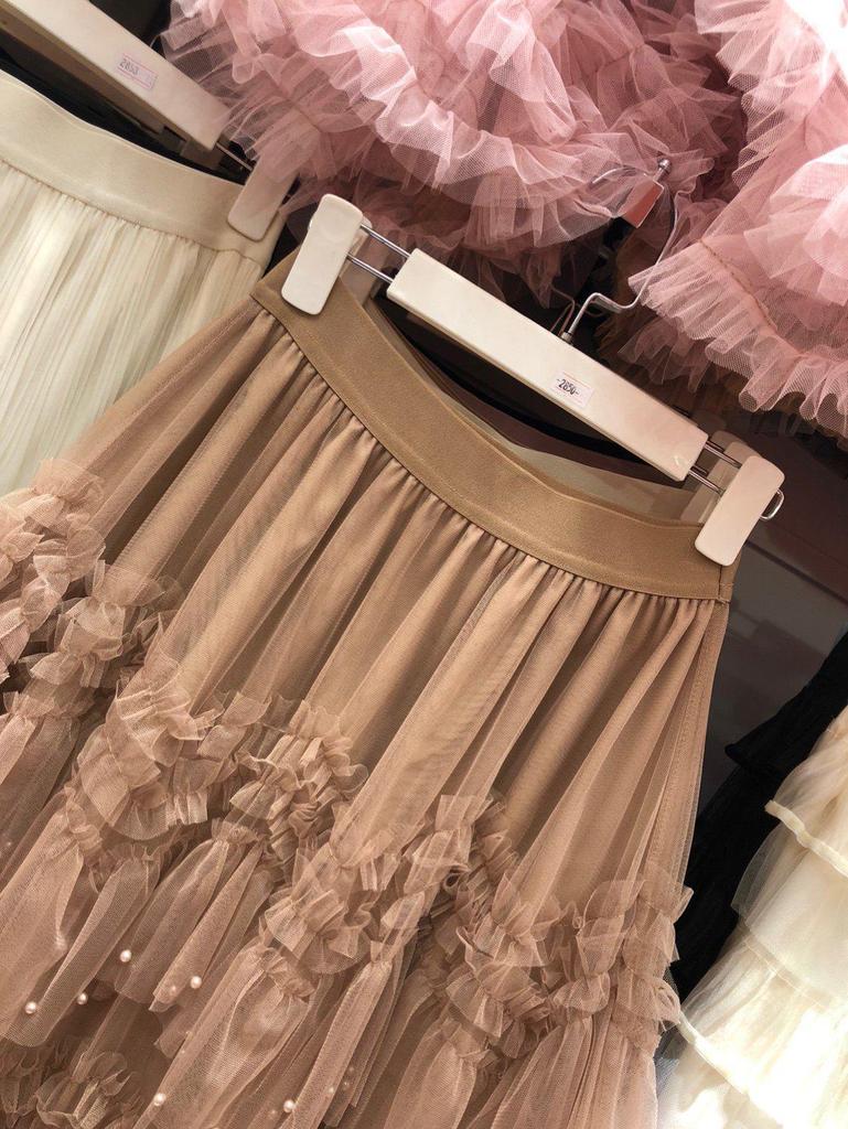 Fustă Midi din Tulle cu Mărgele Stratificate Complex: Rochie de vară subțire și versatilă pentru femei