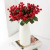 1 Bunch Artificial Fruit DIY Tabletop Accents 12-head Foam Fruit Lifelike Red Berries Branch Home Decor with Leaves