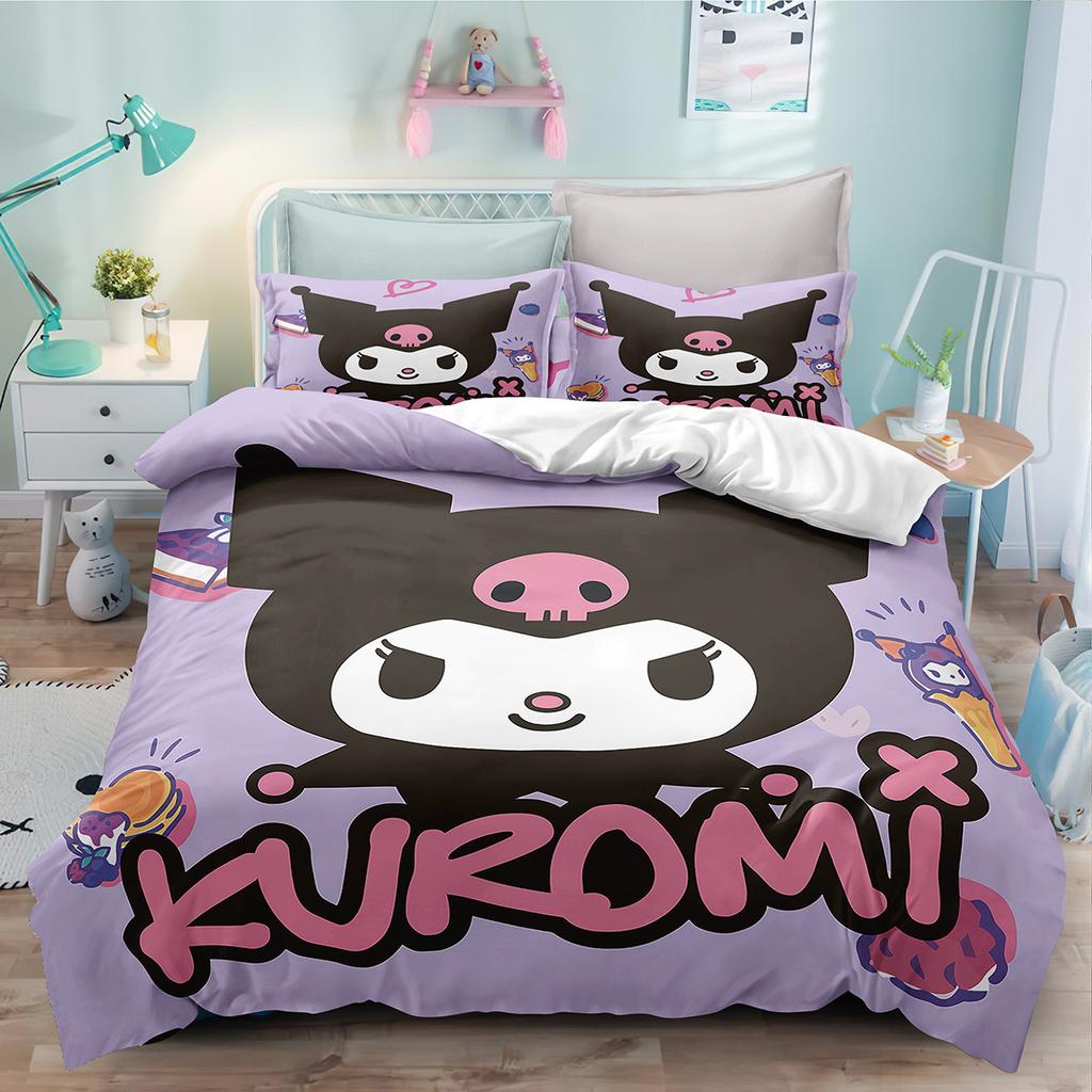 Digital Print Three-Piece Cartoon Cute Kuromi Kuromi Bedding