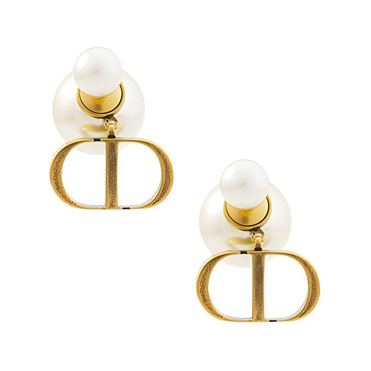Dior White Resin Earrings Women's Gold E1293TRIRS-D908