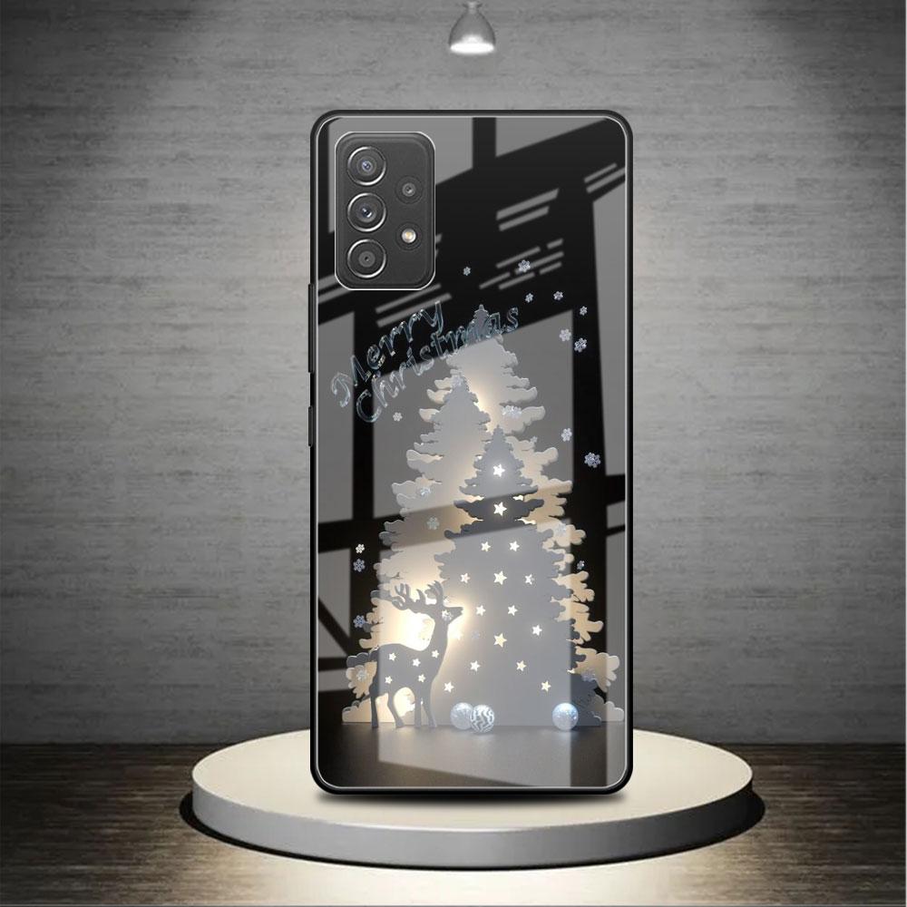 Merry Christmas Tree Deer Glass Case For Samsung Galaxy A52 A71 A50 A51 A70 A21s A31 A72 A10 A12 A30 A22 5G Phone Cover