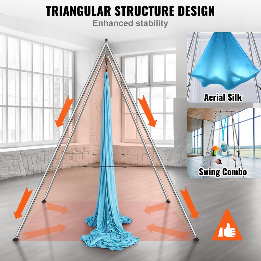 SucceBuy Aerial Yoga Frame & Hammock 9.67 ft Yoga Swing Stand W/13.1 Yards Aerial Hammock Max 551lbs Yoga Rig for Indoor Outdoor