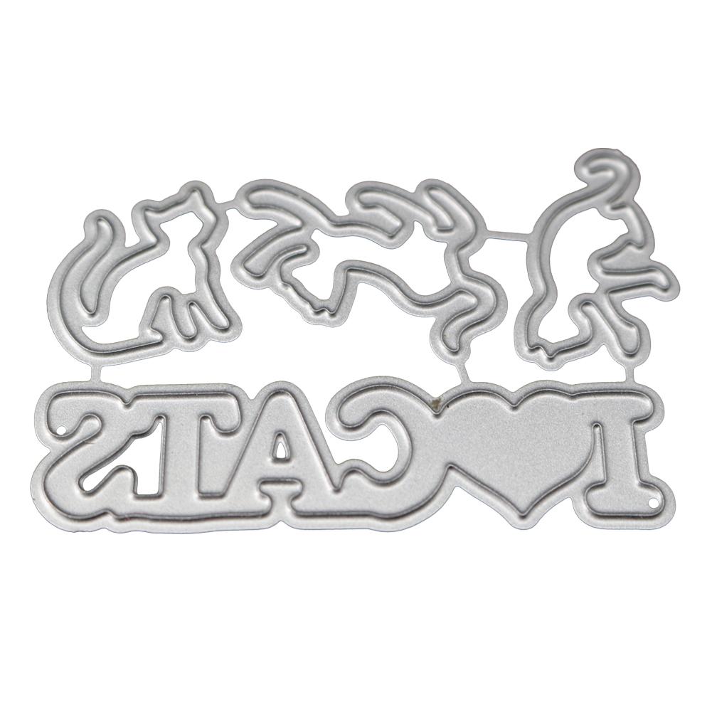 I Love Cats Frame Metal Silvery Stencil Embossing Cutting Dies For Diy Scrapbooking Paper Album Cards Making