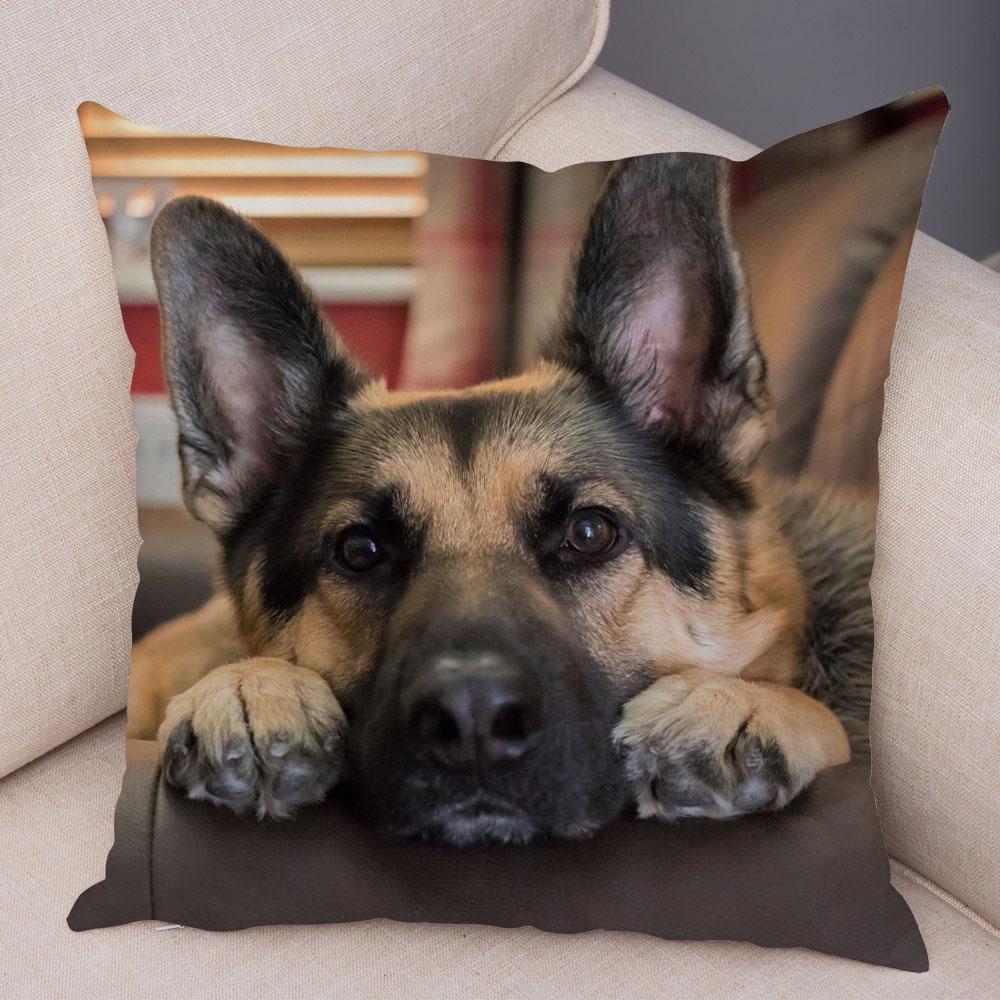 Home Decor German Shepherd Pillow Cover Sofa Cushion Pet Animal Polyester Printed Funda De Almohada
