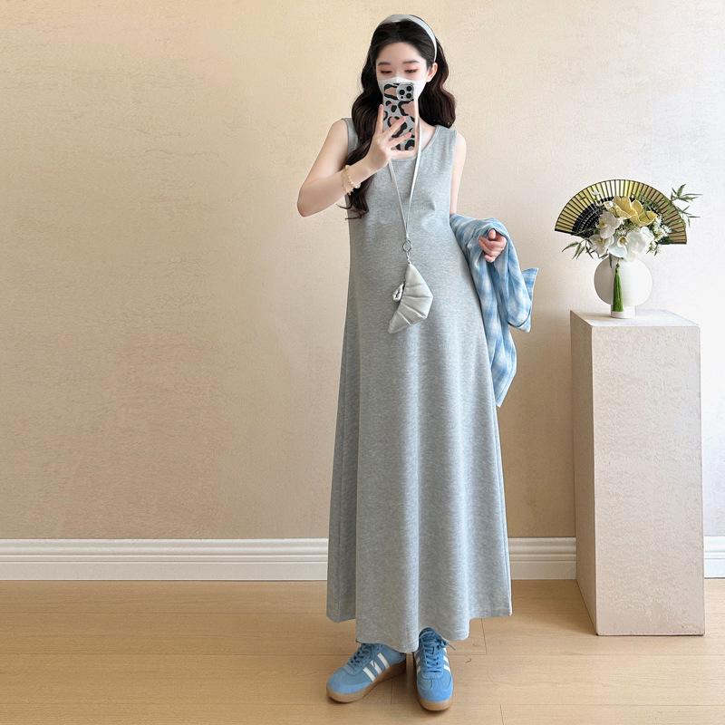 Spring 2026 Plus Size Maternity Fashion: Loose Vest Dress & Plaid Shirt Set L