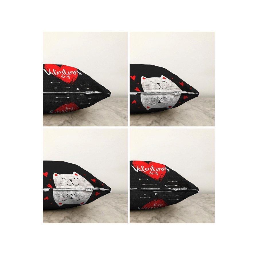 4 Pieces Valentine's Day Concept Double Sided Printed Cushion Cover Set