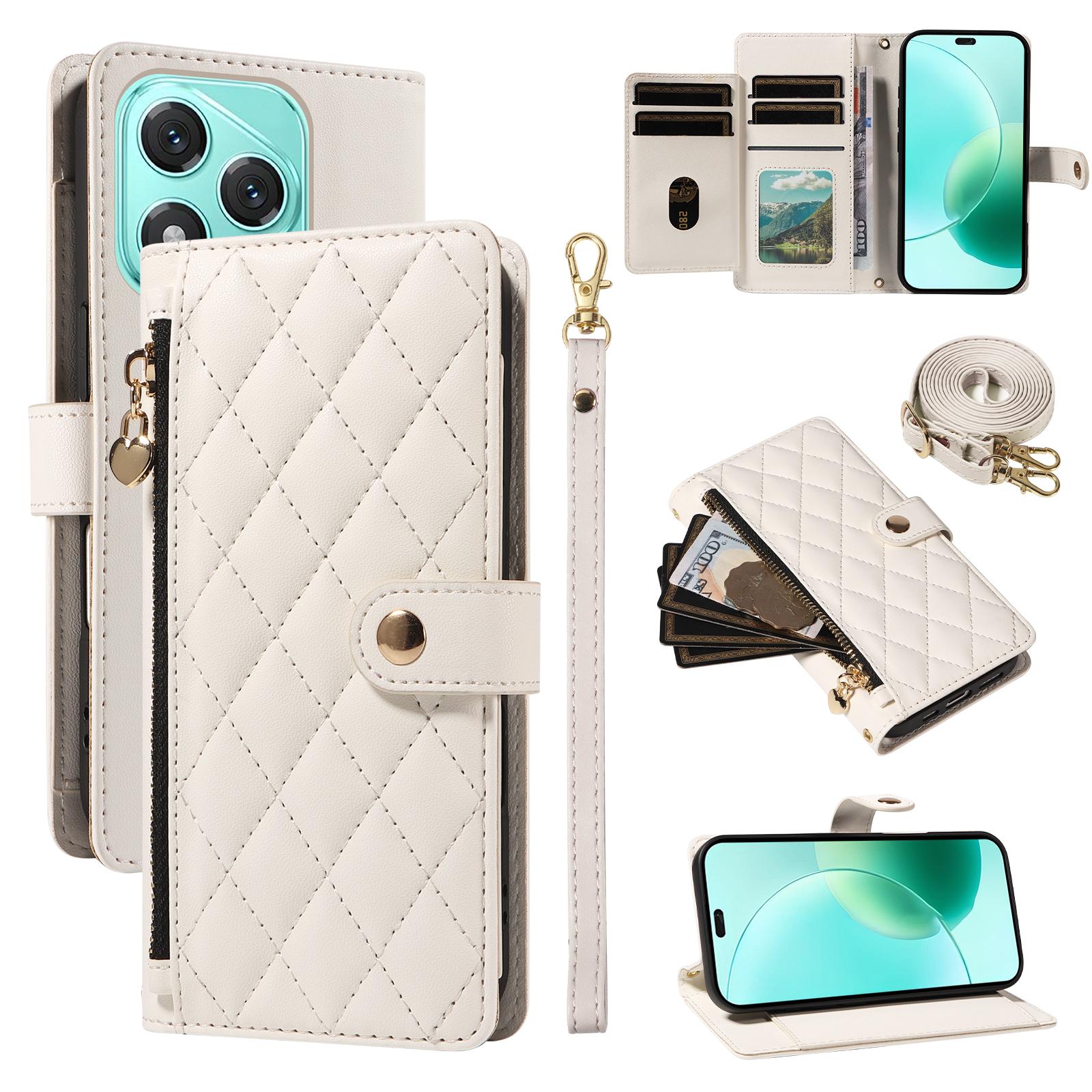 

Чехол-кошелек для Honor X70i/Honor 400 Lite 5G с ремешками, кожаный чехол-подставка ромбовидной формы для телефона White