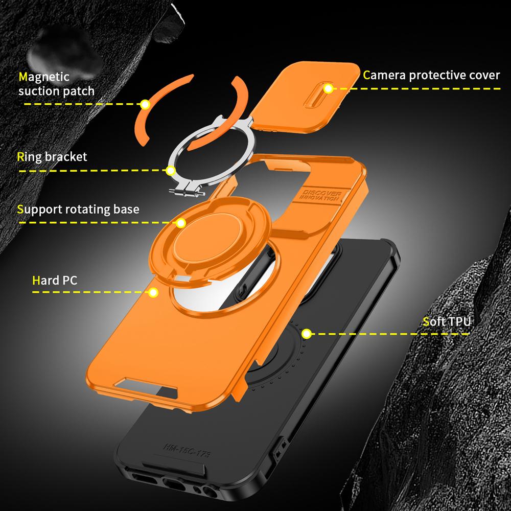 KEYSION 360° Ring Stand Phone Case for Redmi 15C 171mm 173mm Slide Camera Protection Magnetic Shockproof Cover for Xiaomi POCO C85