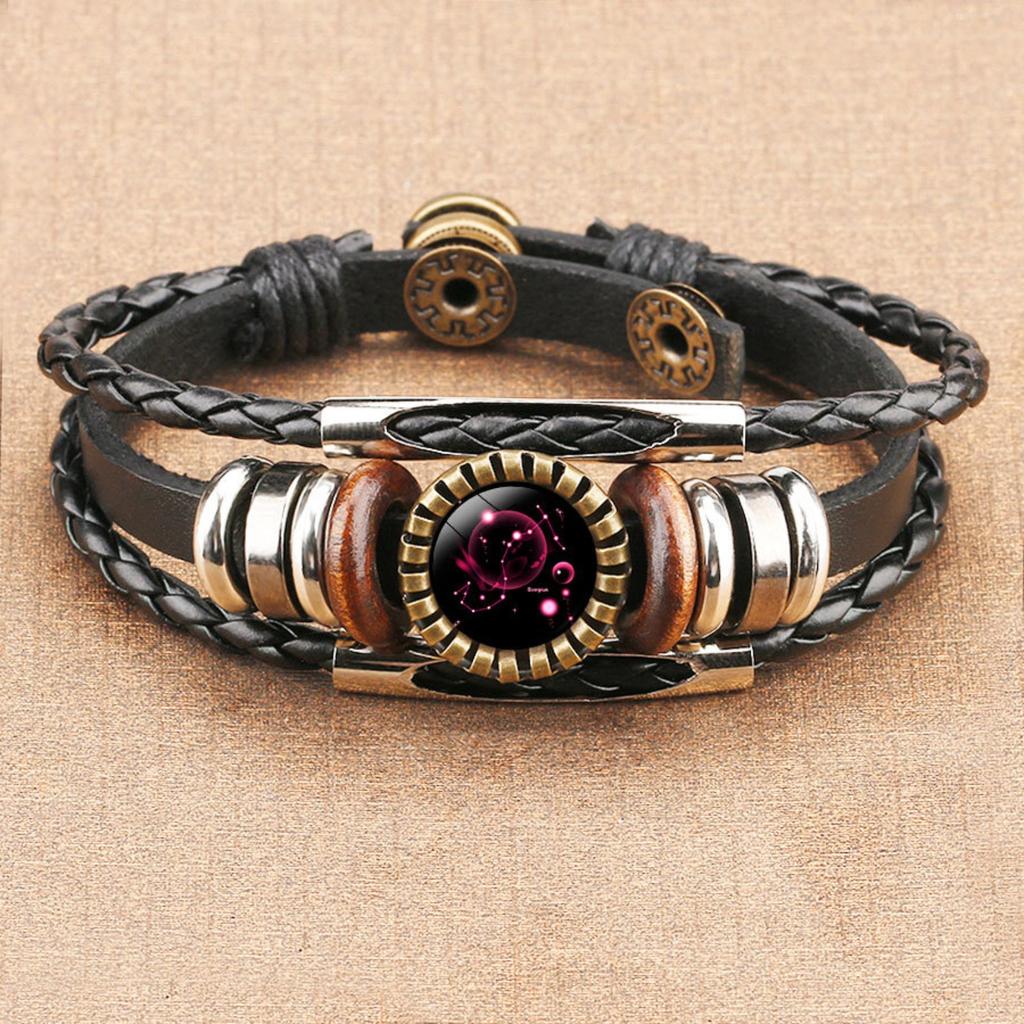 Jewelry Vintage Leather Rope Combo Time Luminous Gemstone Bracelet Signs