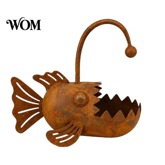Verwitterter Metall-Pflanztopf Fischförmiger Pflanztopf, Rustikaler Anglerfisch-Blumentopf, Dekotopf Rostige Pflanze für Sukkulenten Kakteen Kleine Pflanzen